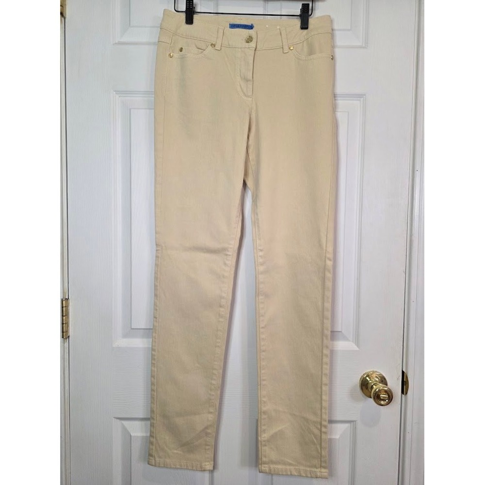 J.McLaughlin Womens 6 Lexi Jeans Slim Leg Raw Beige Stretch Cotton Gold Hardware - Picture 2 of 11